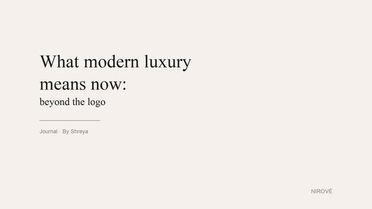 A minimalist editorial title card on an ivory background reading ‘What modern luxury means now: beyond the logo’.